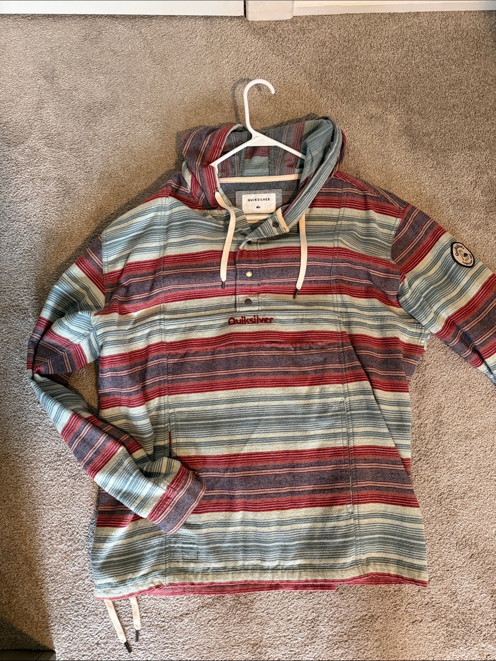 Quiksilver Striped Hooded Pullover in Blue & Red